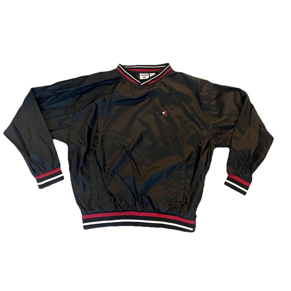 Vintage Jerzees Windbreaker Jacket L Sports Pullover Black Red Pockets Gorpcore